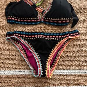 Bar III Black Bikini with Pink and Blue Trim